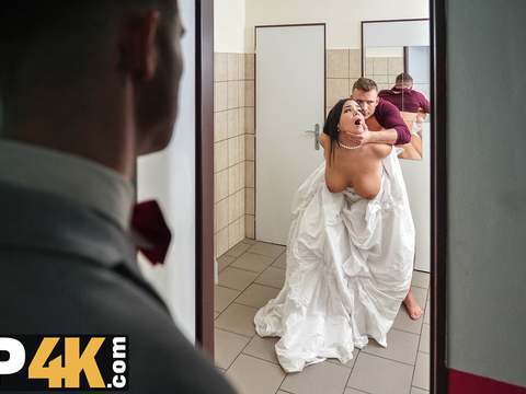 FuckCult presents: Vip4k. being locked in the bathroom, sexy bride doesnt lose time and seduces random guy