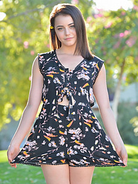 FuckCult presents: Svelte american dark-haired teen Kylie Quinn in shorts toys her twat outdoor