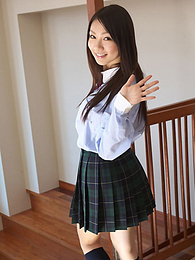 FuckCult presents: Asian schoolgirl Tomoyo Hoshino strips to stockings and poses outdoors