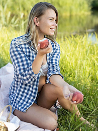 FuckCult presents: Skinny blonde Paulina gets naked on a blanket in a field of wheat